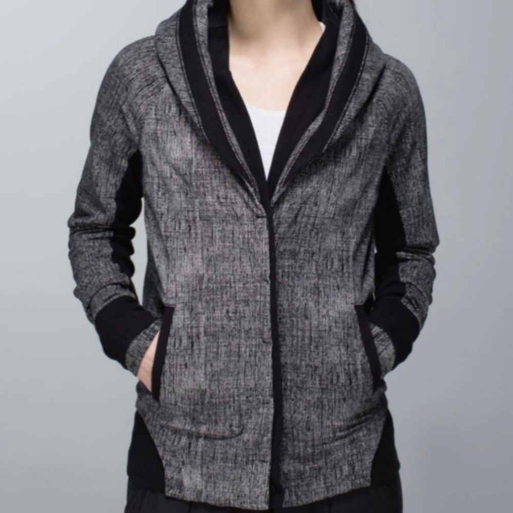 Lululemon Back to Class Jacket Black Textured Dune Double Collar Size 10